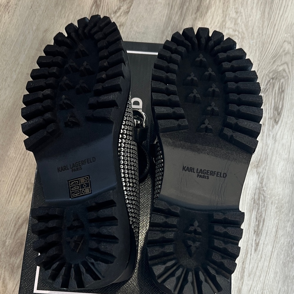 Brand new! Karl Lagerfeld Black and Rhinestone Embellished Loafers - Picture 5 of 7